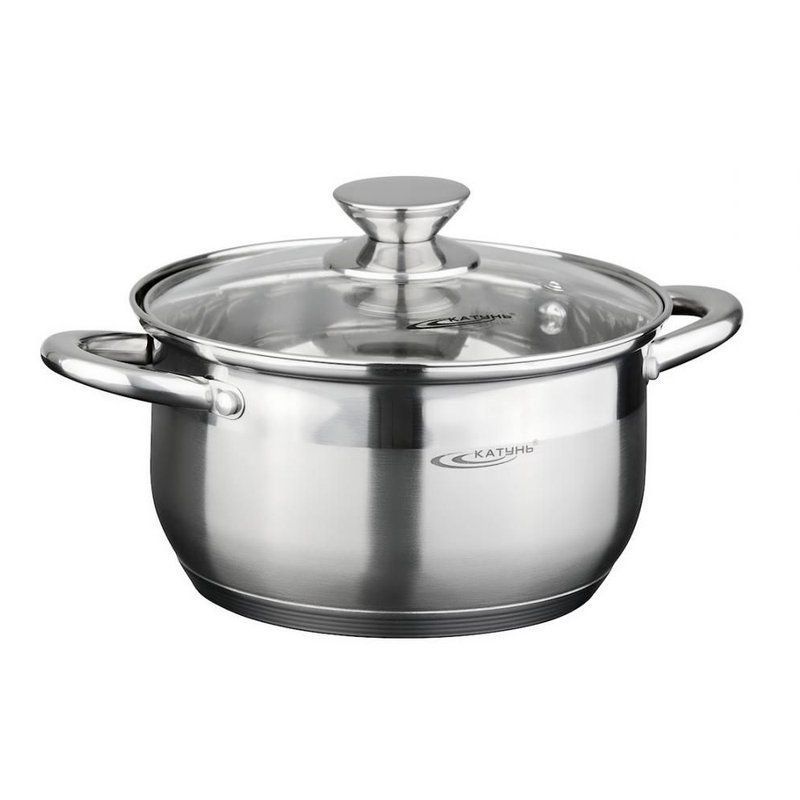 Кастрюля 1,8л нерж.сталь ДИАНА стекл.крышка d16см толщина стенок 0,5мм индукция KT01-D-18 (8)