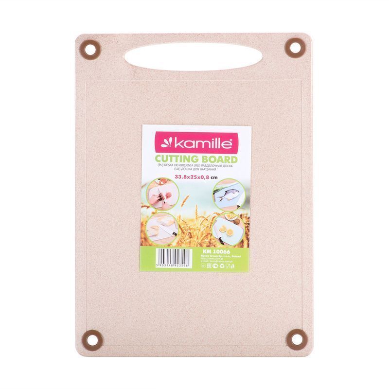 Доска разделочная 33,8*25см пластик прямоугольная с ручкой с силиконовыми вставками (20)