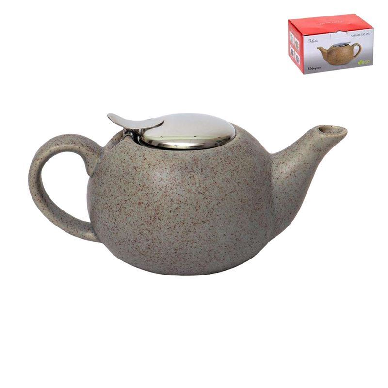 Чайник заварочный 750мл керамика с мет.крышкой и фильтром Феличита серая крошка 109-06020 (24)