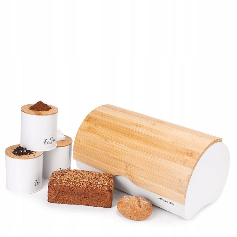 Хлебница 35,5*21,5*19,5см + емкость для хранения 3шт 10*11,5см нерж.сталь/бамбук арт.1121 (4)