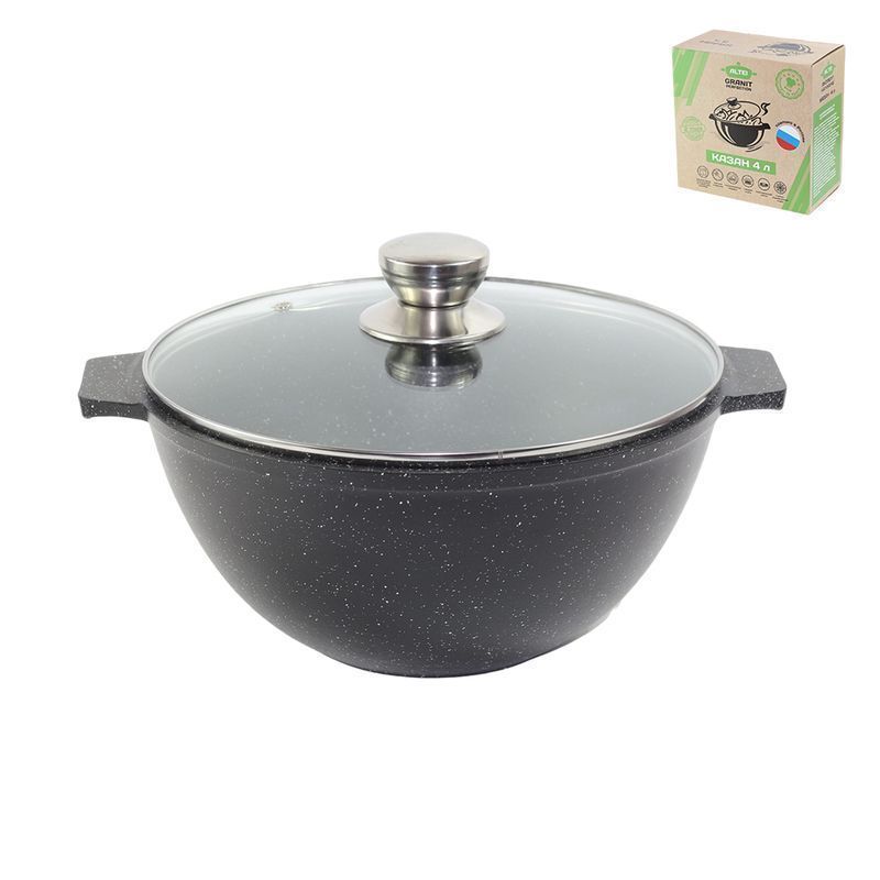 Казан для плова 4л алюминий АП Granit Perfection black со стекл.крышкой (4)