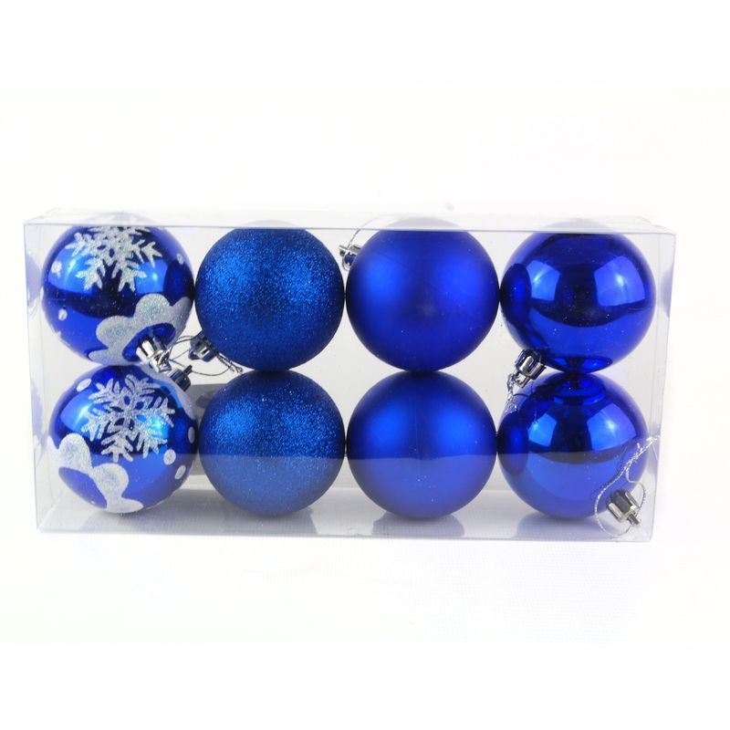 Игрушки новогодние на елку ШАР набор 8шт 6см пластик синий (блистер) JC-5499 (100)