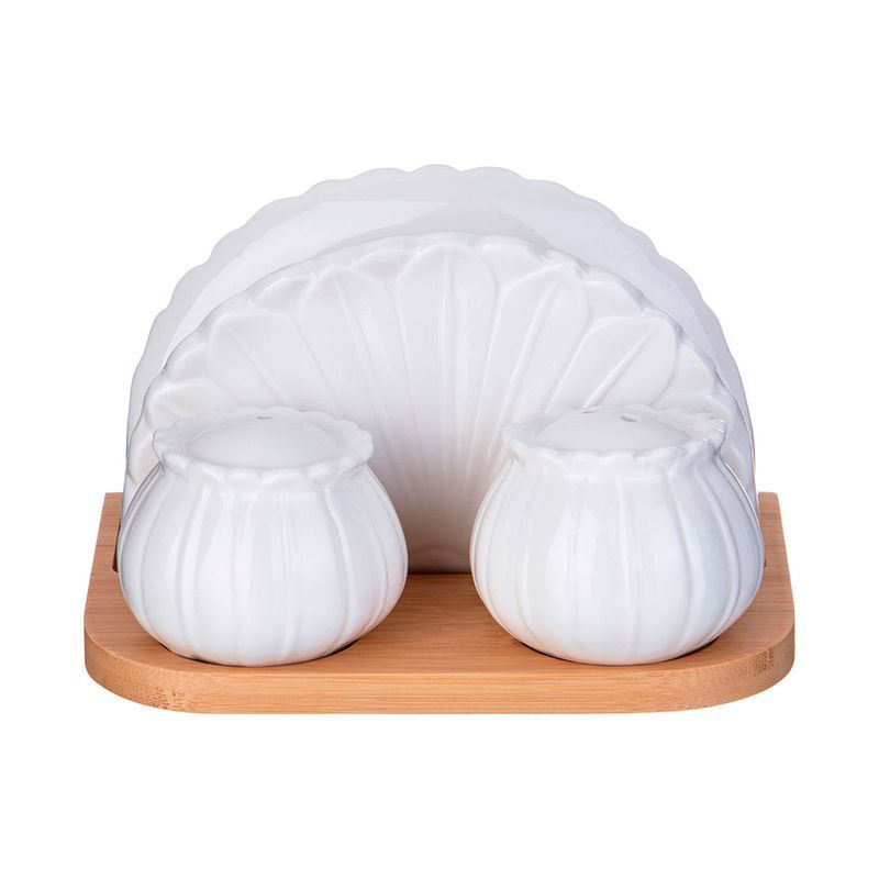 Набор для специй 3пр (солонка, перечница, салфетница) фарфор Native на дер.подставке (24)