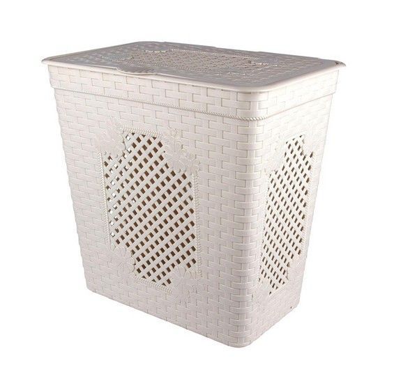 Корзина для белья 85л 39*58*57см пластик ПЛЕТЁНКА ЛЮКС слоновая кость узкая (4)