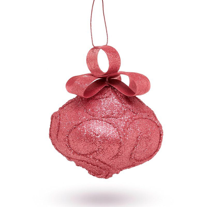 Игрушка новогодняя на елку ВОЛЧОК 8*9см пластик с бантиком розовый JC-15084 (384)