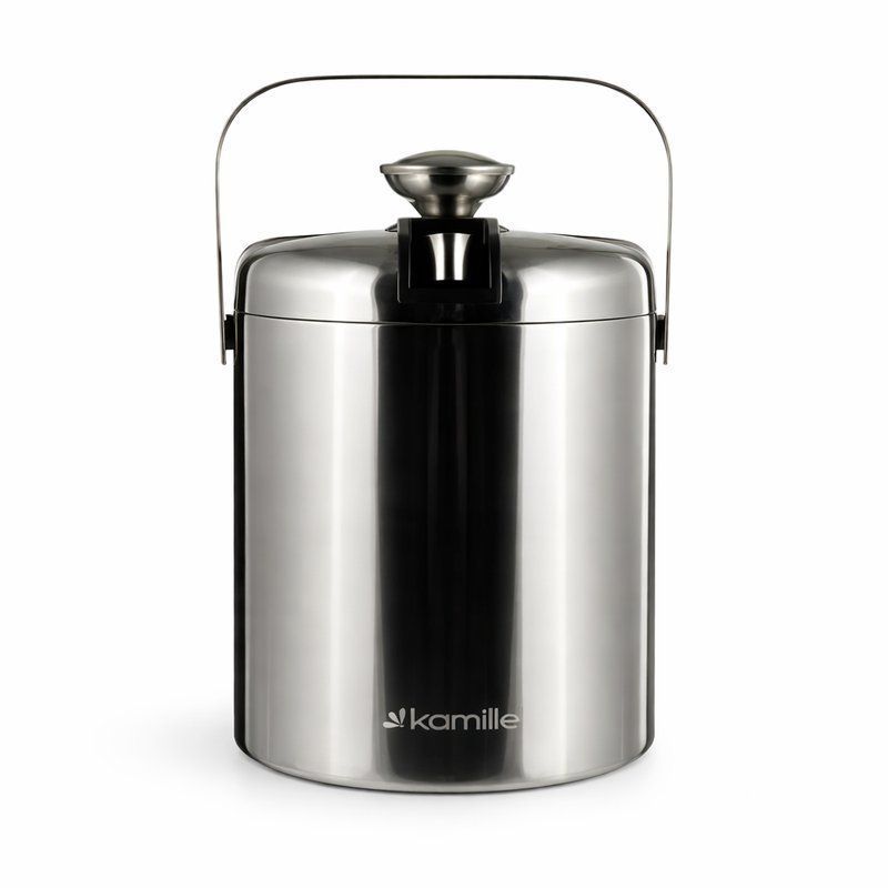 Ведерко для льда с крышкой 1,3л нерж.сталь щипцы, поддон с отверстиями, серебристый, арт. 7766 (12)