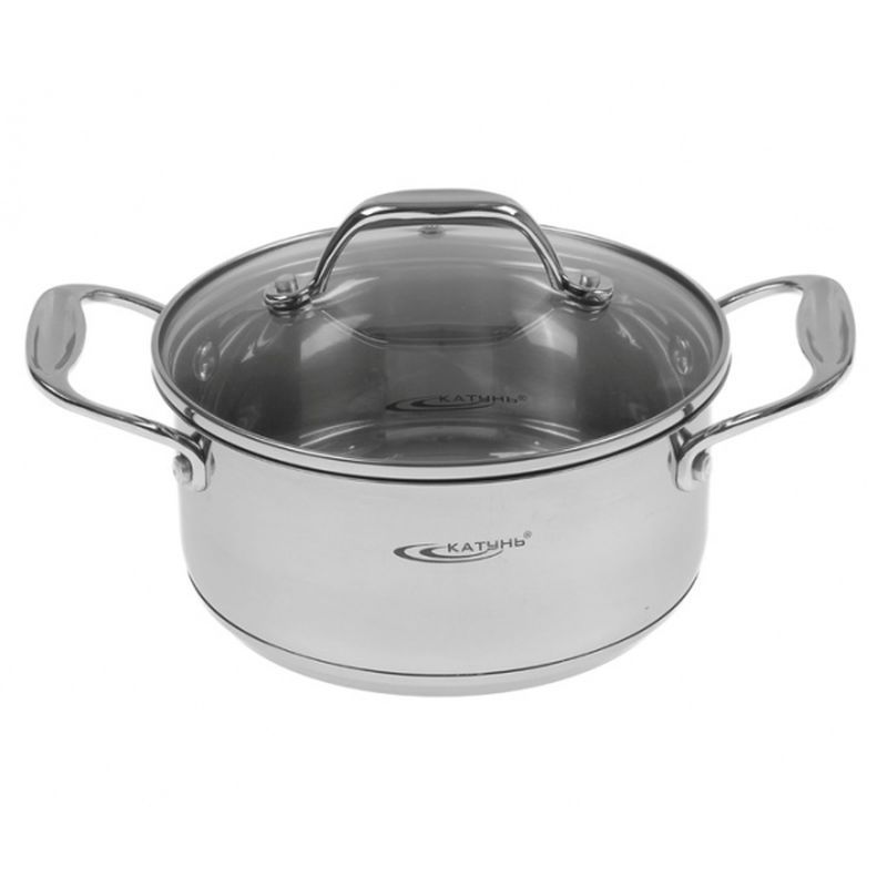 Кастрюля 1,6л нерж.сталь НИКА стекл.крышка d16см толщина 0,5мм индукция KT02-D-16 (8)