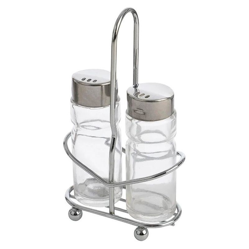 Набор для специй 2пр (солонка 40мл, перечница 40мл) стекло на мет.подставке SPEZIA (72)