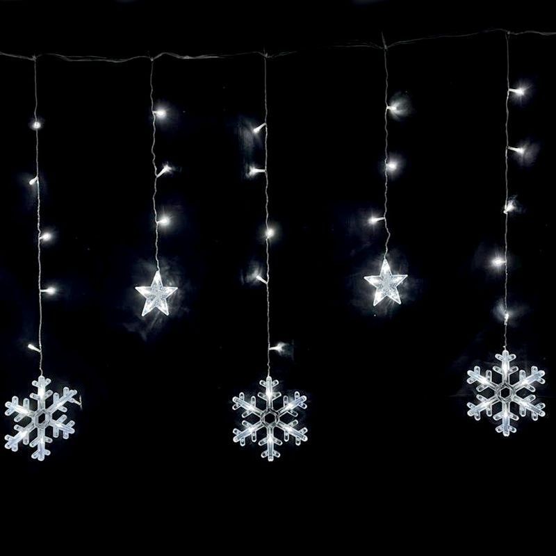 Гирлянда эл. Бахрома Звезды и снежинки 2,5*0,85м 120LED теплый белый шнур 1м цв.уп JC-15331 (30)