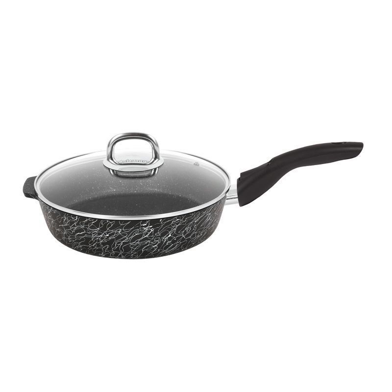 Сковорода 24см алюминий АП ГРАЦИЯ с несъемной ручкой стекл.крышкой черный/серебро (6)