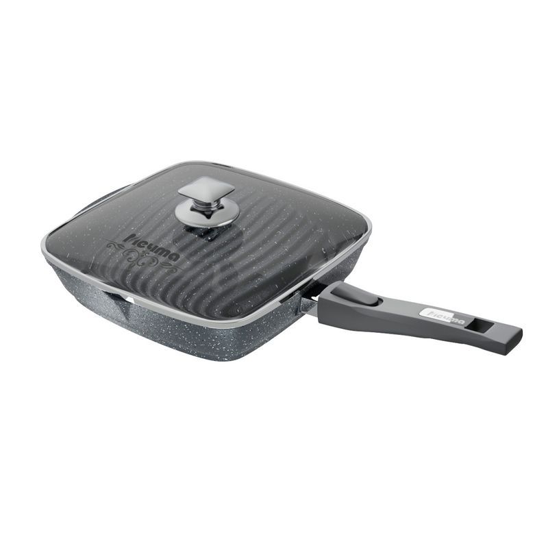 Сковорода-гриль квадратная 28*28см алюминий АП ГРАНИТ с ручкой, стекл.крышка (6)