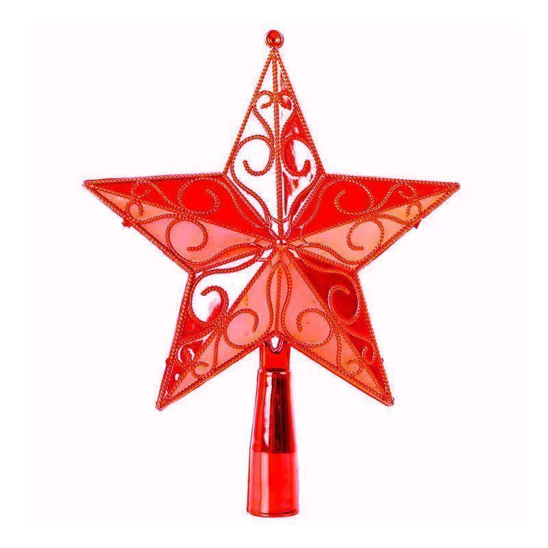 Игрушка новогодняя на елку наконечник ЗВЕЗДА пластик красная JC5900/YH106-15679 (400)