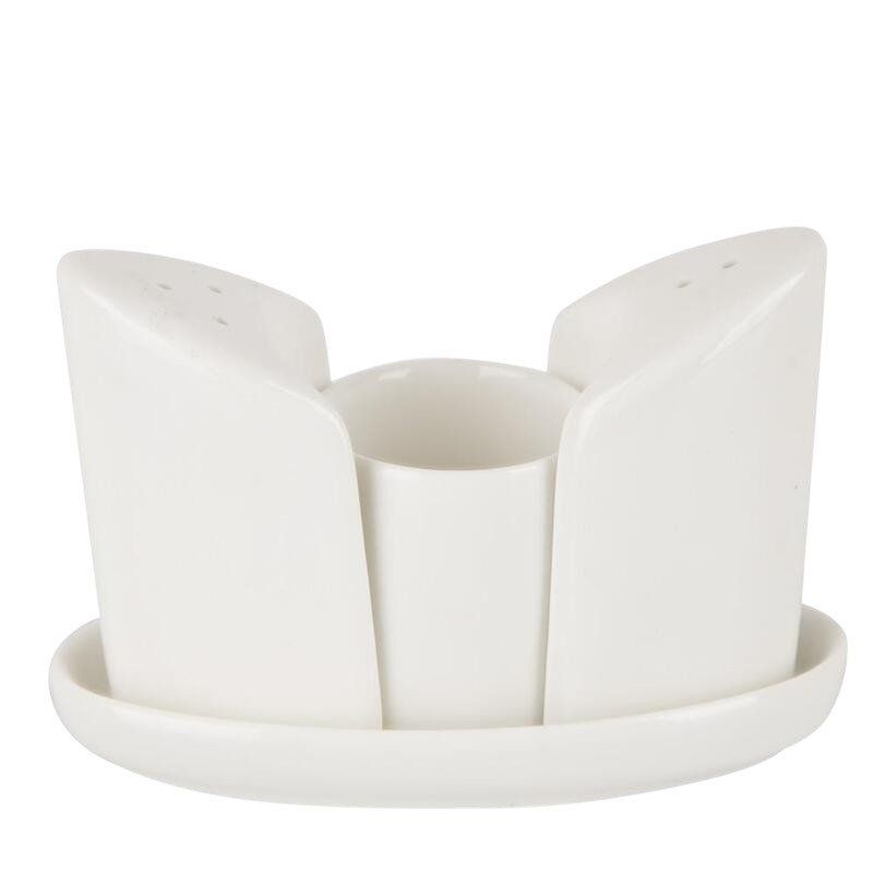 Набор для специй 3пр (солонка, перечница, стакан для зубочисток) фарфор на подставке (24)