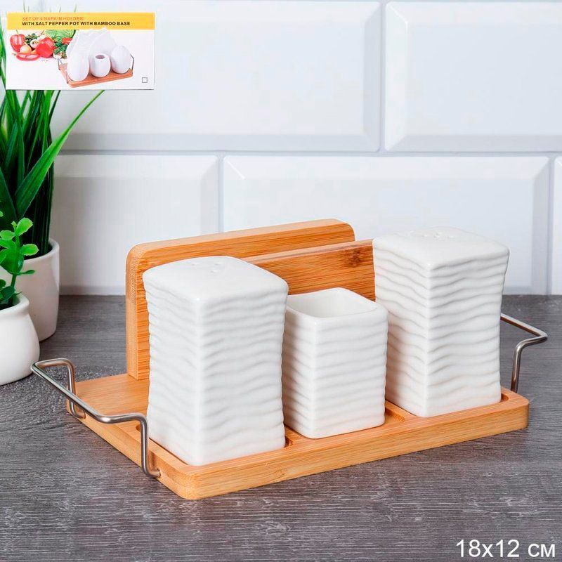 Набор для специй 3пр 18*12см керамика на дер.подставке NS33 (24)