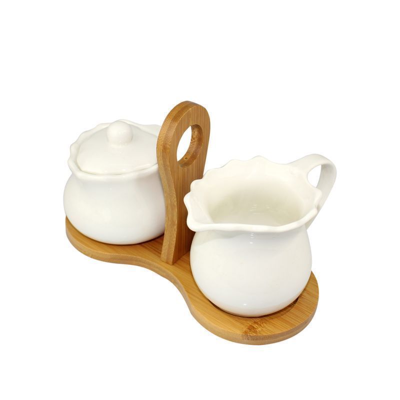 Сахарница + молочник фарфор на бамбук.подставке 22,5*10*14см подар.уп Ja7153/JC-14186 (36)
