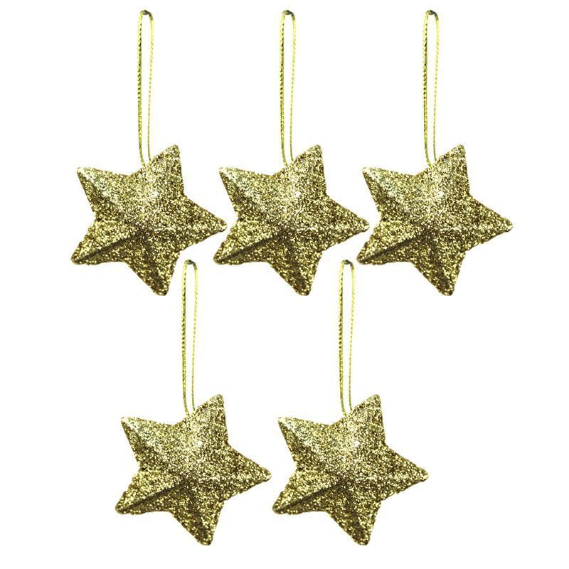 Игрушки новогодние на елку Звезды набор 5шт 5см пластик золото JC-16745 (1200)