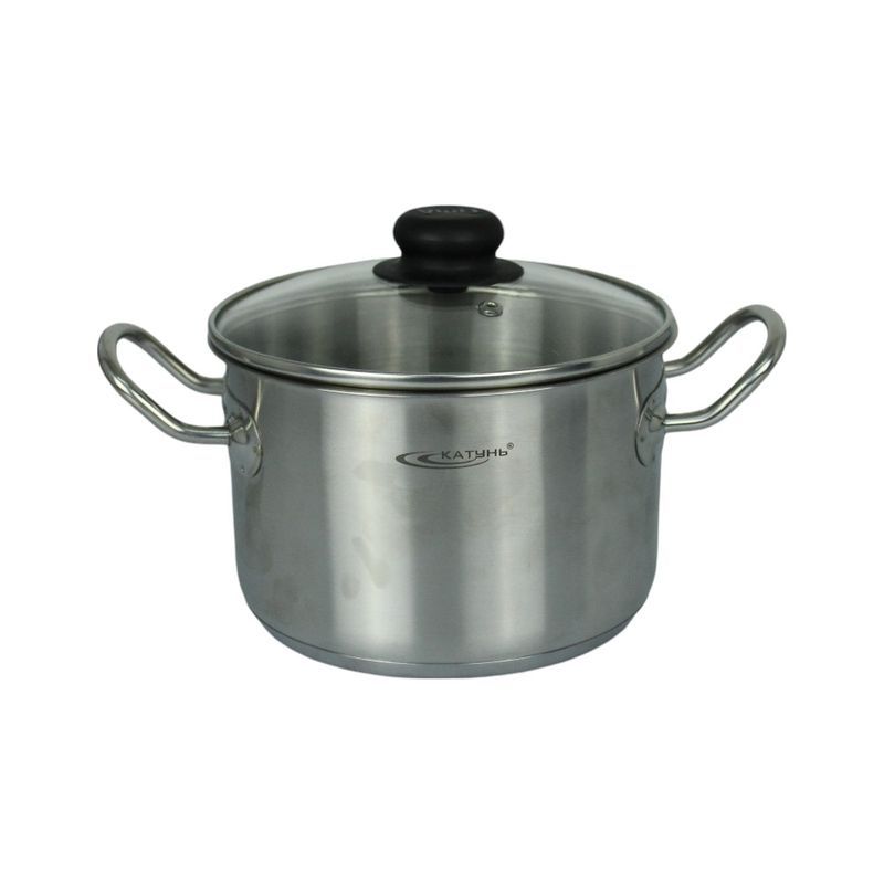 Кастрюля 3л нерж.сталь ОБЩЕПИТ стекл.крышка d18см, h12см ТРС КТ-ОБ-03СТ (4) ВЫВОД