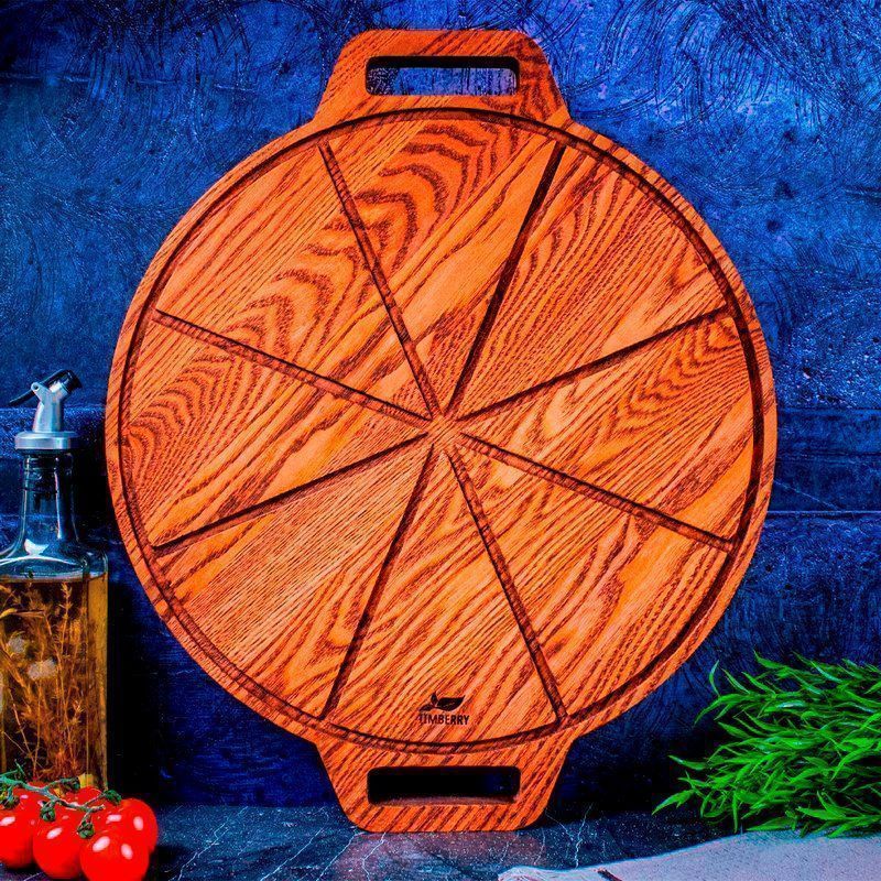 Доска для пиццы 35*2см дуб круглая с ручками подар.уп. TIMBERRY (1)