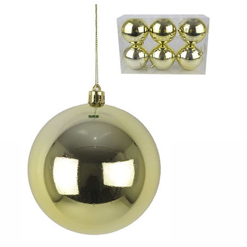 Игрушки новогодние на елку ШАР набор 6шт 10см пластик блестящий (золото) (24)