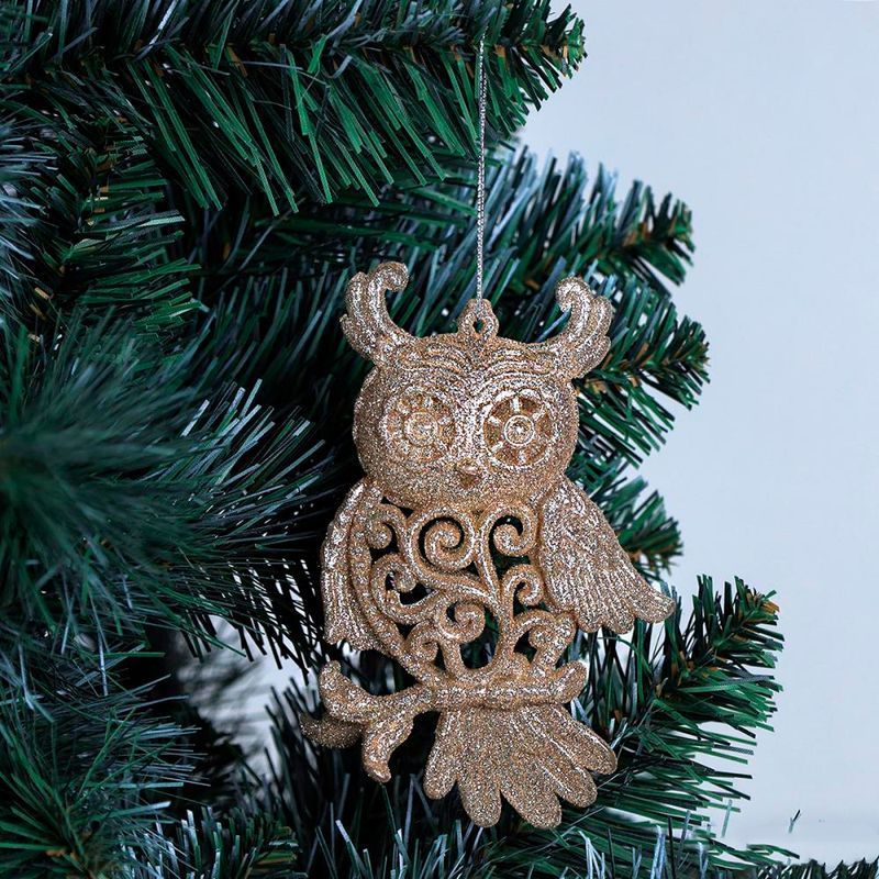 Украшение новогоднее Сова золотая 15см пластик LCS-010 (72/288)