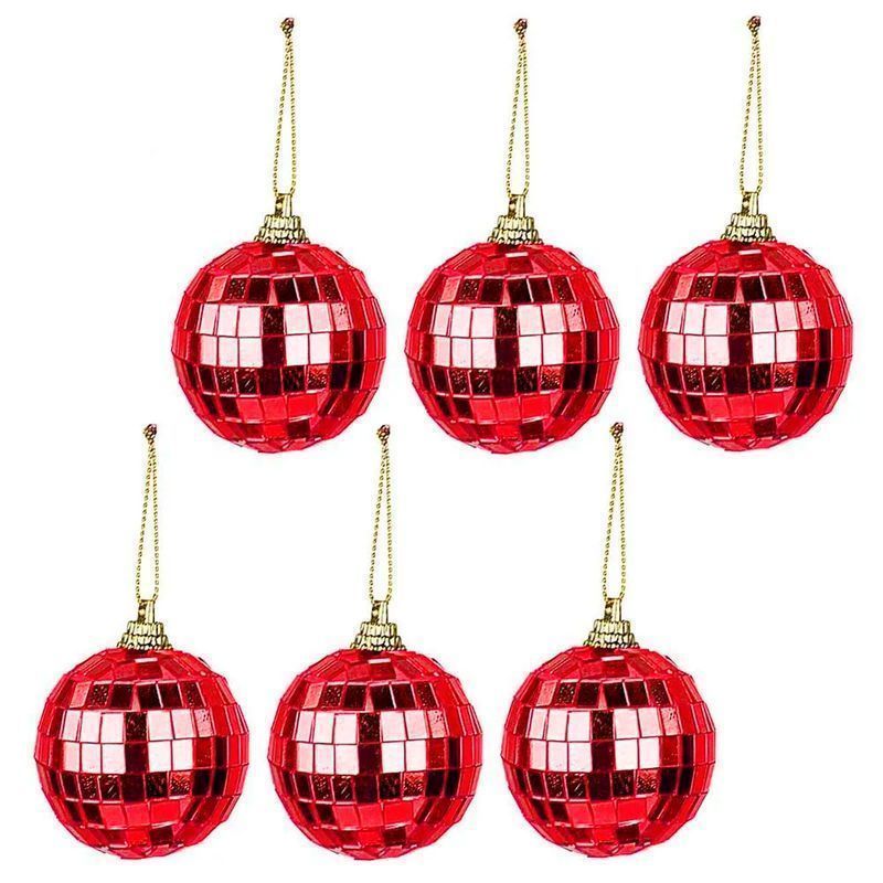 Игрушки новогодние на елку ШАР диско набор 6шт 7см красный JC-16634 (40)