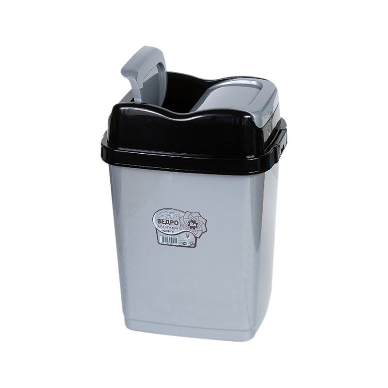 Контейнер для мусора 18л 42,5*29*24см пластик ФЛИП серо-черный с подвижной крышкой (14)