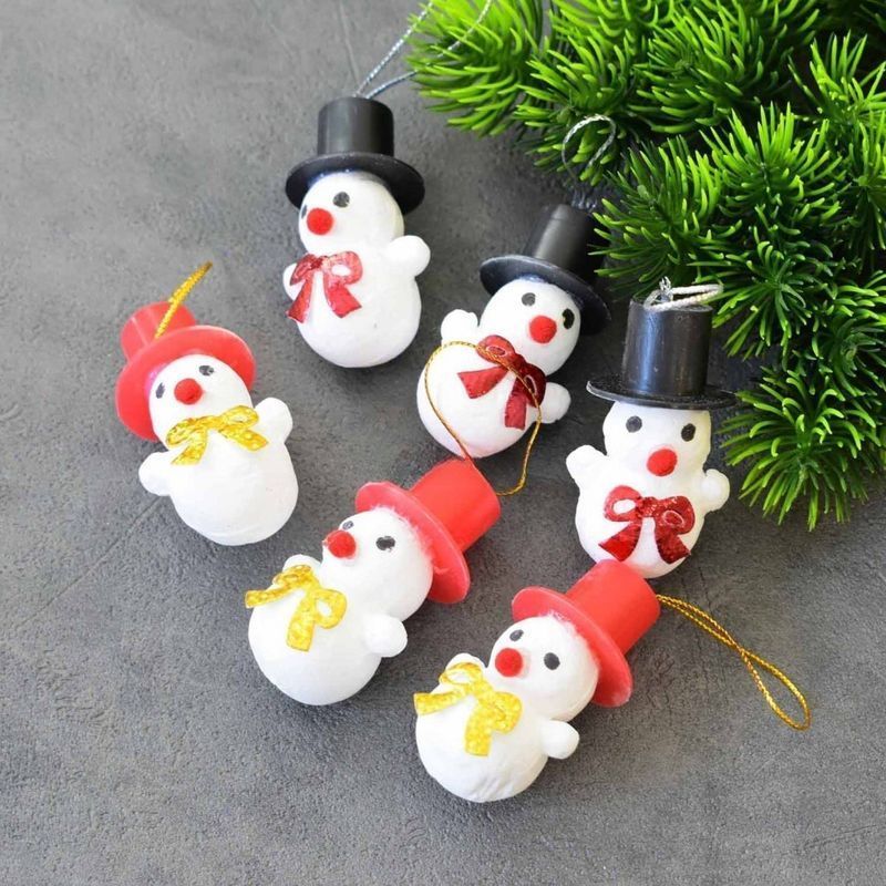 Игрушки новогодние на елку СНЕГОВИКИ набор 6шт 5см пенопласт СВ24-161А/JC-16740 (800)