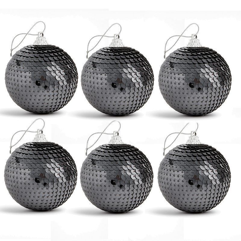 Игрушки новогодние на елку ШАР набор 6шт 6см пайетки черные (150) JC-17076