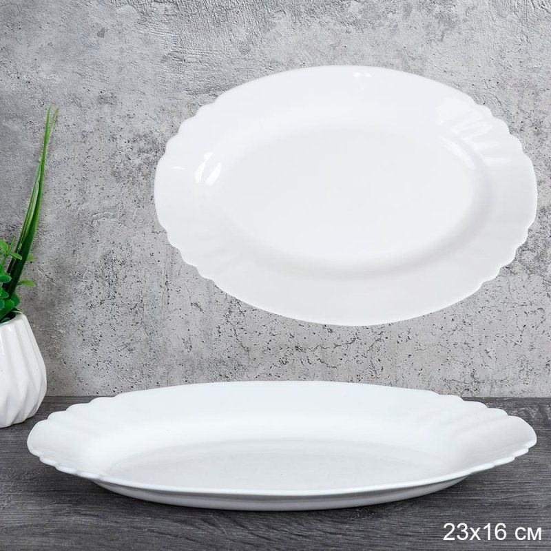 Блюдо 22,8см стеклокерамика глубокое овальное FLX-90 (WHITE) (6/48)