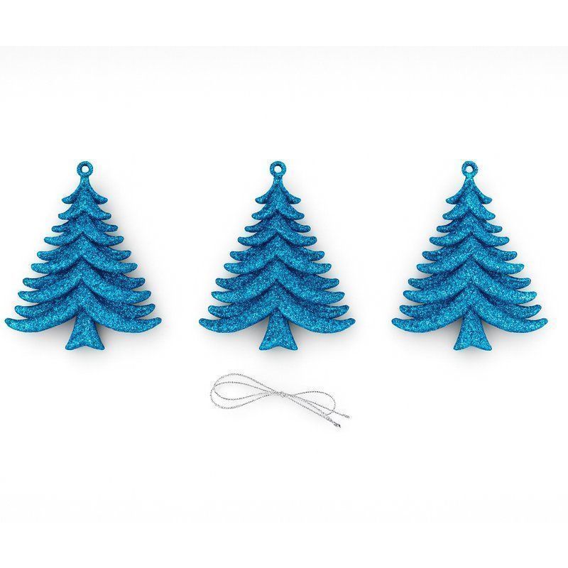 Игрушки новогодние на елку ЕЛОЧКА набор 3шт 10*7см пластик синий OSHR20-639/JC-16512 (1200)