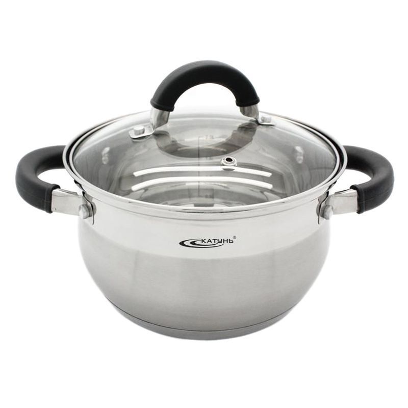 Кастрюля 1,9л нерж.сталь ИРИДА стекл.крышка d16см толщина стенок 0,6мм индукция КТ08-D-16 (8)