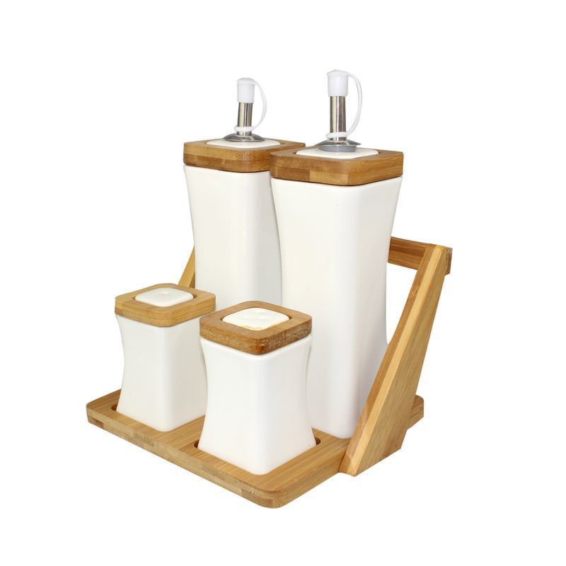 Набор для специй 4пр фарфор на бамбук.подставке 15,5*14,5*22см подар.уп Ja7125/JC-14170 (20)