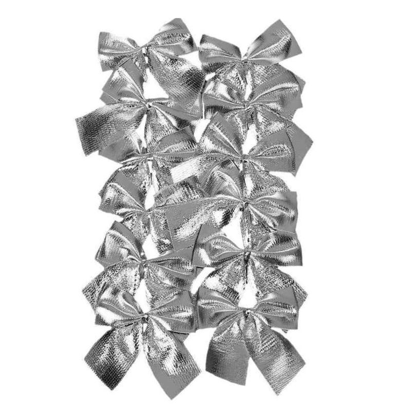 Украшение новогоднее БАНТ набор 12шт 5*5см текстиль серебро JC-16614 (1000)