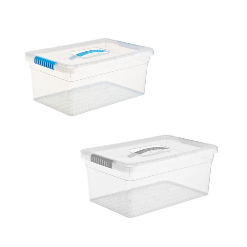 Контейнер для хранения 10л 375*255*160мм пластик Standart с ручкой прозр.-голубой/прозр.-серый (7)