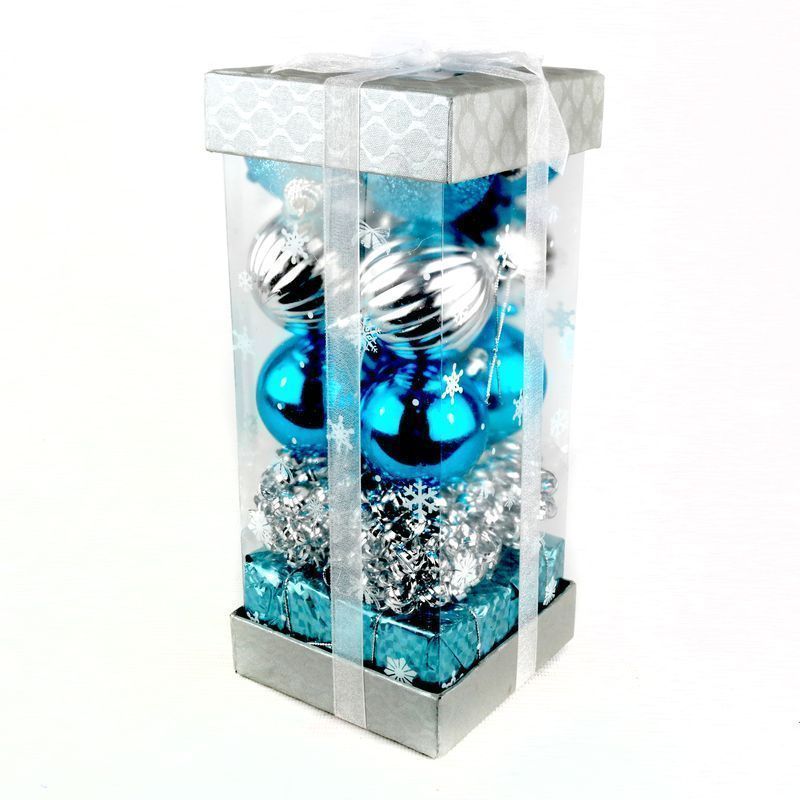 Игрушки новогодние на елку ШАР набор 16шт 6см серебряно-голубой (блистер) JC-5514 (50)