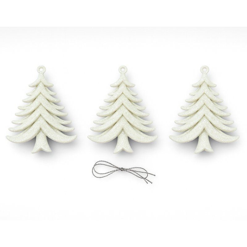 Игрушки новогодние на елку ЕЛОЧКА набор 3шт 10*7см пластик белый OSHR20-639/JC-16508 (1200)