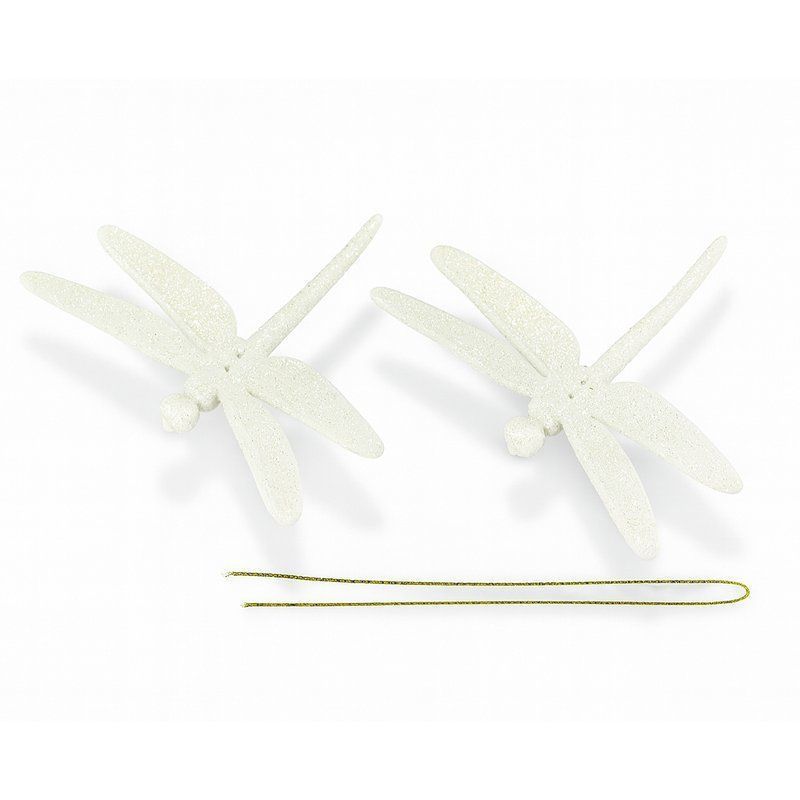 Игрушки новогодние на елку СТРЕКОЗА набор 2шт 8,5*14см пластик белый OSHR20-386/JC-16538 (1000)