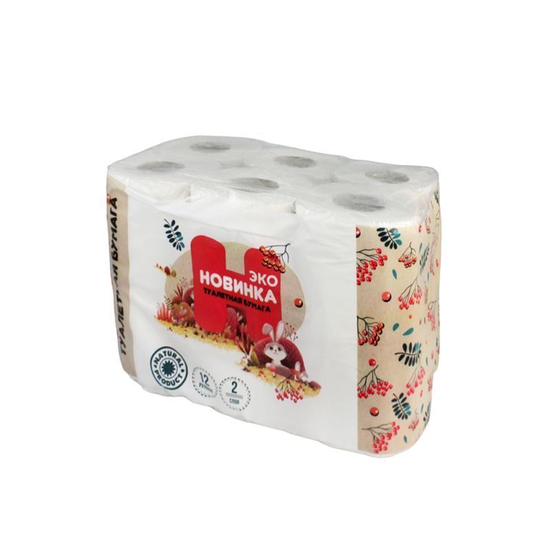 Бумага туалетная НОВИНКА ЭКО 12шт 12м 2-х слойная белая (4)