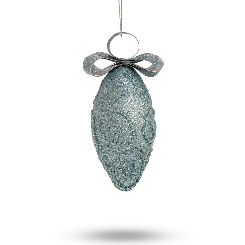 Игрушка новогодняя на елку СОСУЛЬКА 11*5,5см пластик с бантиком голубой JC-15082 (450)