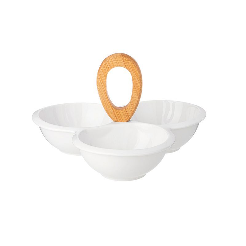 Менажница 3 секции 23,3*24,7*5,4см фарфор Native с дер.ручкой (12)