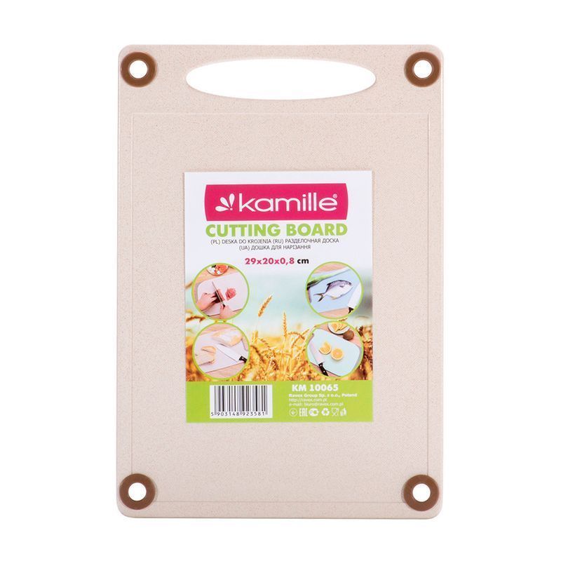 Доска разделочная 29*20см пластик прямоугольная с ручкой с силиконовыми вставками (20)