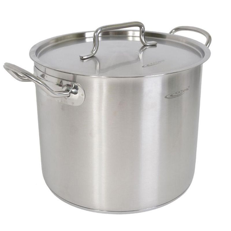 Кастрюля 11л нерж.сталь ОБЩЕПИТ мет.крышка d26см h21см толщина стенок 0,8мм индукция КТ-ОБ-11 (2)