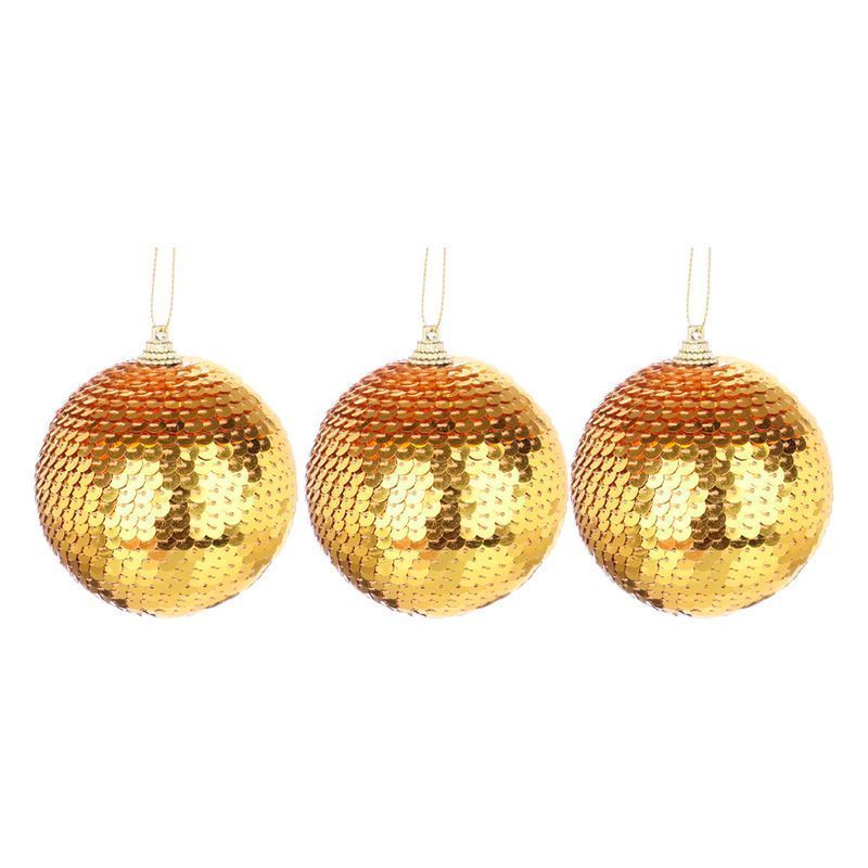 Игрушки новогодние на елку Шар набор 3шт 8см пайетки золото (128) JC-17065