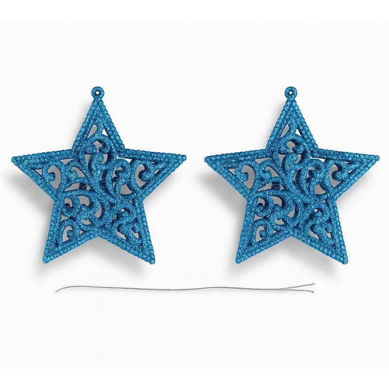 Игрушки новогодние на елку ЗВЕЗДЫ набор 2шт 12*12см пластик синий OSHR20-462/JC-16552 (1200)