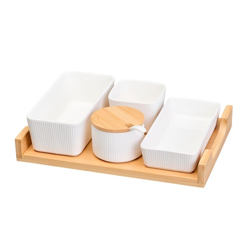 Набор сервировочный 4пр фарфор NATIVE на дер.подставке (8)