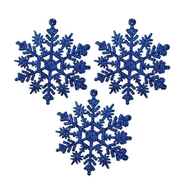 Игрушки новогодние на елку СНЕЖИНКИ набор 3шт 10см пластик синие JC-16753 (2000)