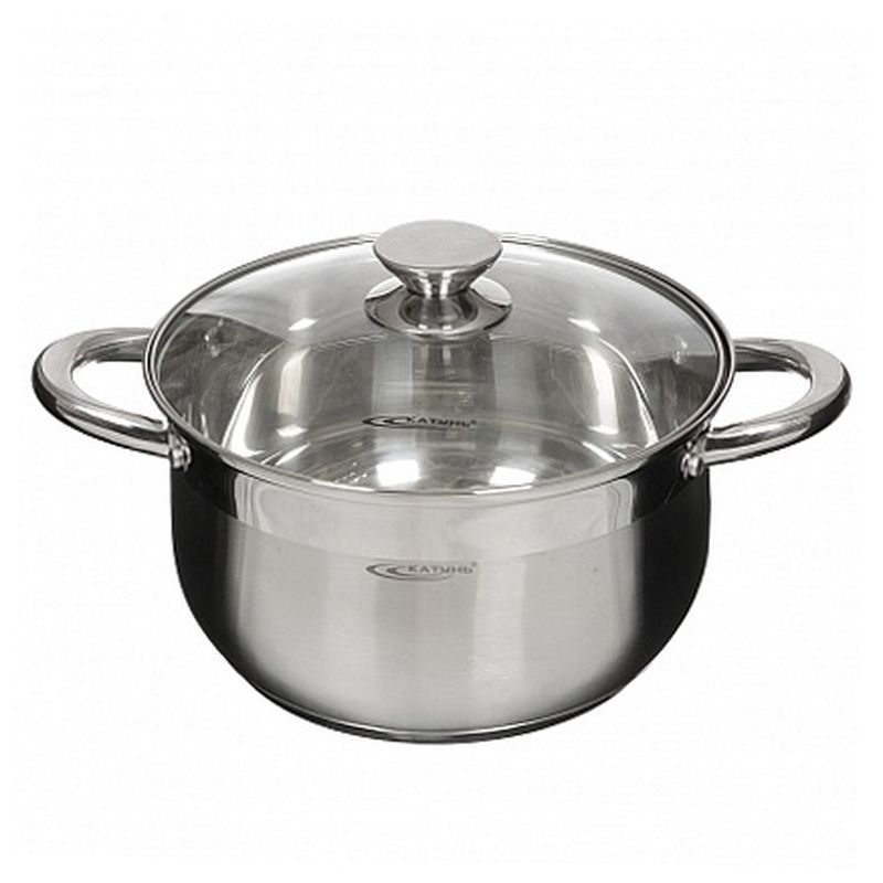 Кастрюля 2,5л нерж.сталь ДИАНА стекл.крышка d18см толщина стенок 0,5мм индукция KT01-D-22 (8)