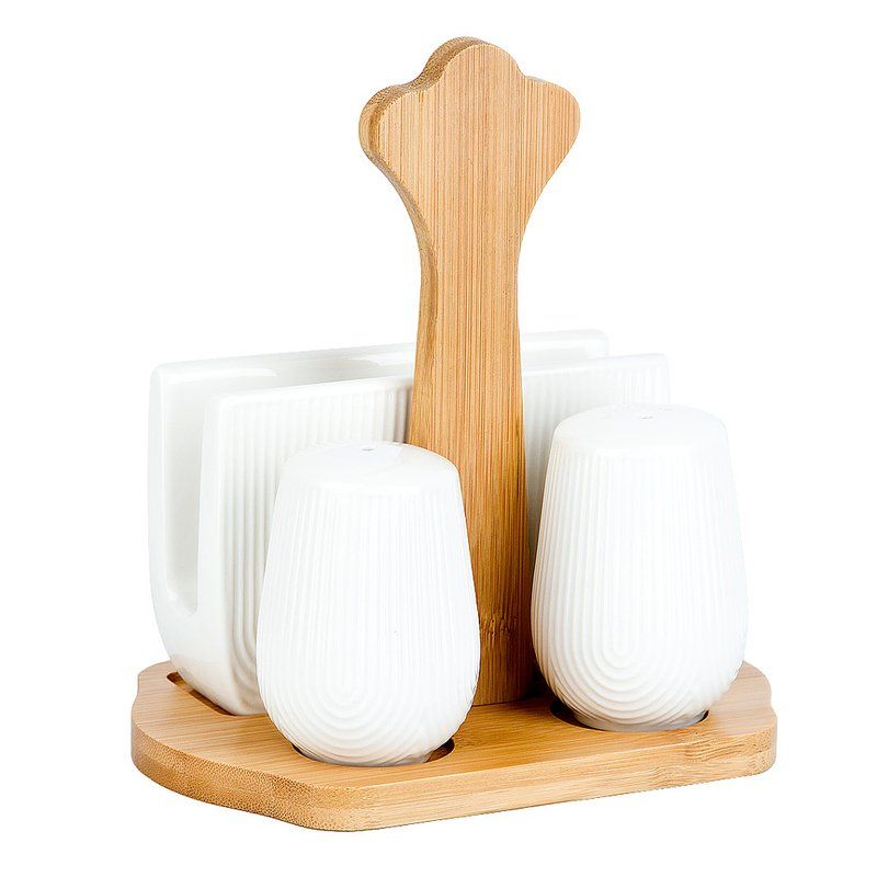 Набор для специй 3пр 15,5*11*17см фарфор Naturel на бамбук.подставке (30)