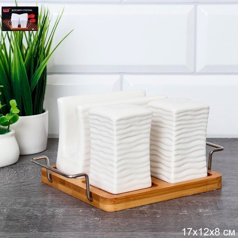 Набор для специй 3пр 17*12*8см керамика на дер.подставке NS31 (24)