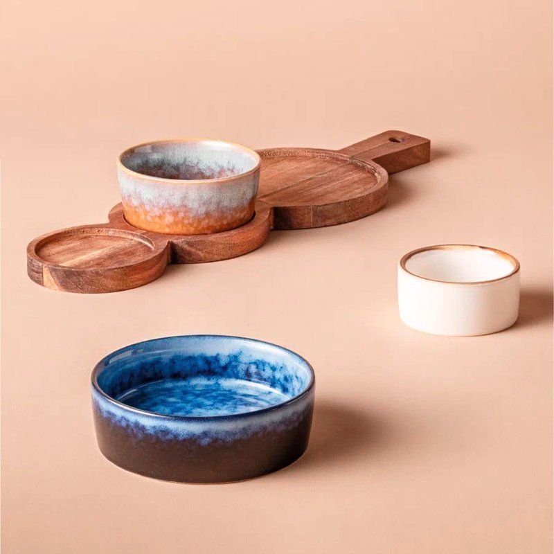 Менажница 3 секции 60/120/160мл керамика Breeze на дер.подставке 35*12*8см BRZ-03 (12)